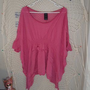 3X Bright Pink Catalina Semi-Sheer Ruffle Top